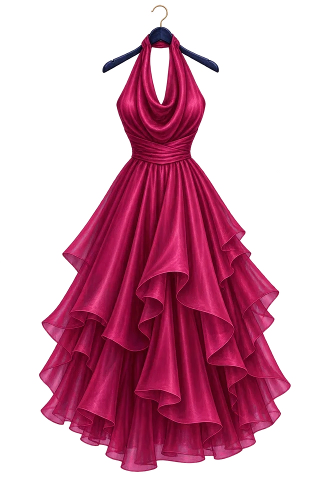 Vestido midi drapeado en tono frambuesa