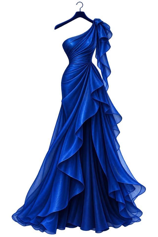 Vestido formal asimétrico en azul zafiro